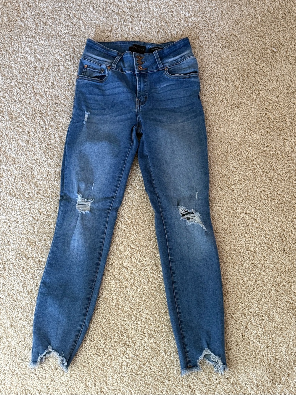 Kendall & Kylie Distressed Dark-Mid Blue Skinny Jeans